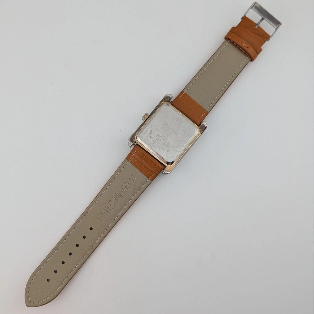 Elgin II EL2C1 Men's Rectangular Quartz Sunburst Dial Date Watch New Strap Y2K